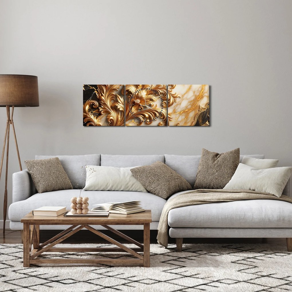 Obraz - Mramor so zlatom (s hodinami) (90x30 cm)