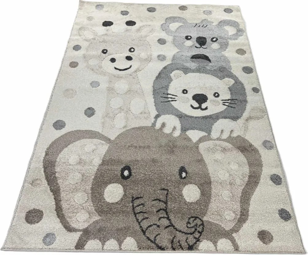 TA Béžový detský koberec C5653A_74F_37 CREAM / BEIGE ANIMAL so zvieratkami zo zoo a guličkami Rozmer: 120x170 cm