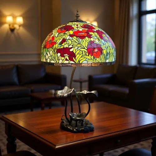 Lampa do obývačky Tiffany kovový stojan Folioles POPPY Ø50*63
