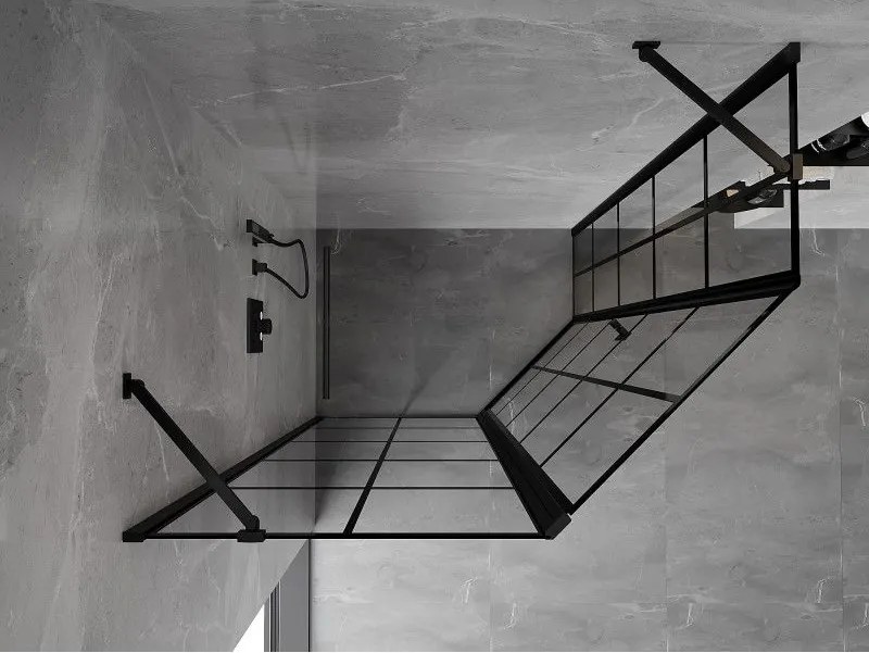 Mexen Mist, päťuholníkový sprchový kút, ľavý 90 x 80 cm, čierna mriežka, čierny - 8A8-090-080-70-77-L