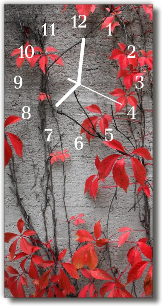 Skleněné hodiny vertikální  Květiny Červené květy