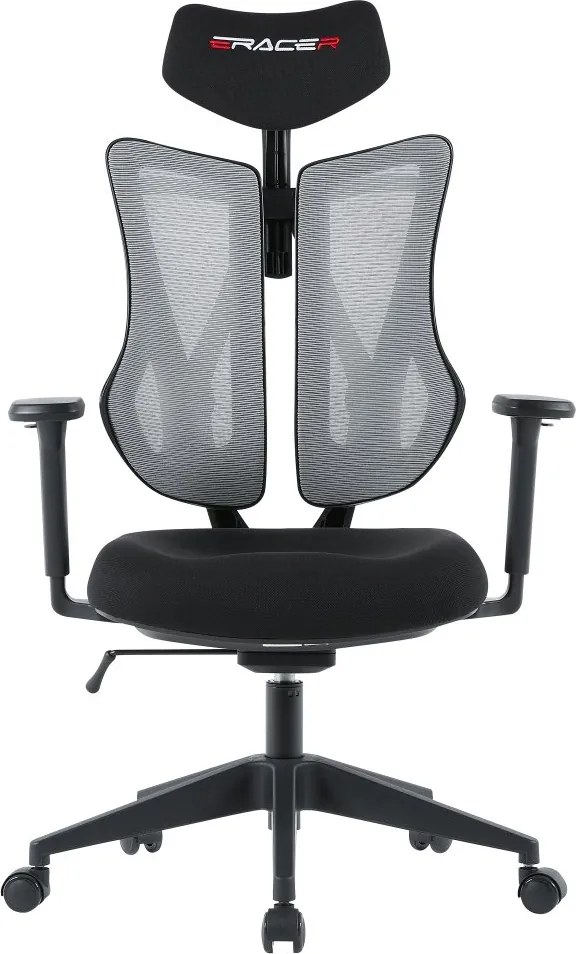 Herná ergonomická stolička ERACER H3246 — sieť / látka, sivá / čierna