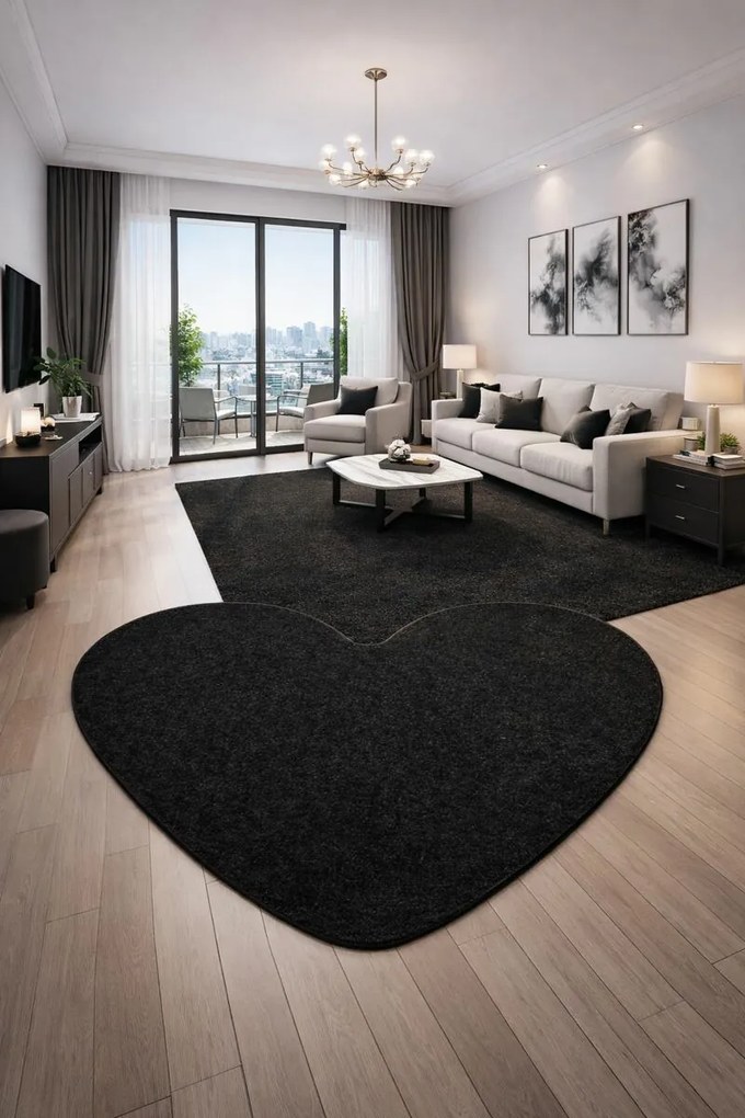 Vopi, Kusový koberec Eton čierny srdce, 100x120 srdce, čierna, kuchyňa