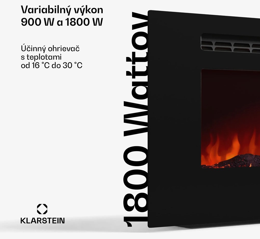 Klarstein Galeras Smart Inteligentný elektrický krb, 2 nastavenia teploty, 16 - 30°| LED ilúzia plameňa, Možnosť pripojenia k IOT