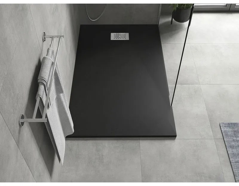 Mexen Hugo, obdĺžniková sprchová vanička SMC 140 x 80 cm, čierna, oceľová krytka, 42708014-X