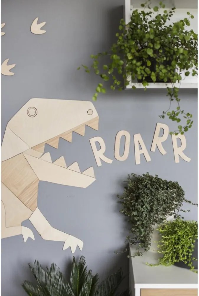 Drevená nástenná dekorácia Origami T-rex – dinosaurus do detskej izby S