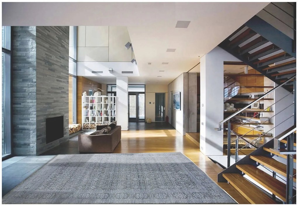 Ručne viazaný kusový koberec Diamond DC-HALI B Light grey / blue, 275x365, modrá, chodba / predsieň, Diamond Carpets India