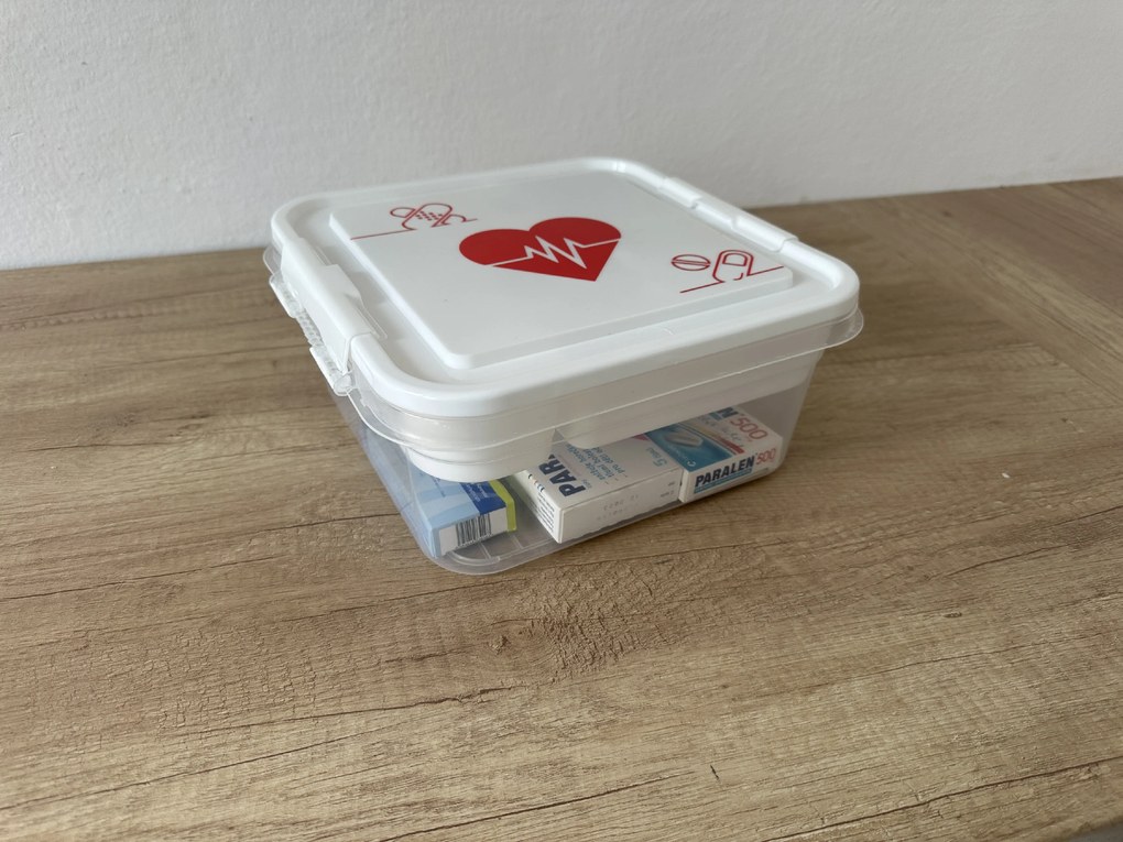 Organizér, úložný box na lieky, 2v1, LEKÁRNIČKA SRDCE