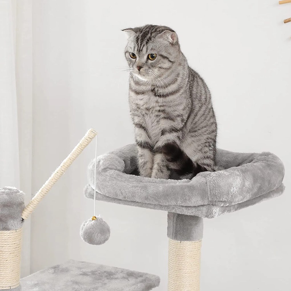 Mačací strom s ležadlom, 154 cm, svetlošedý