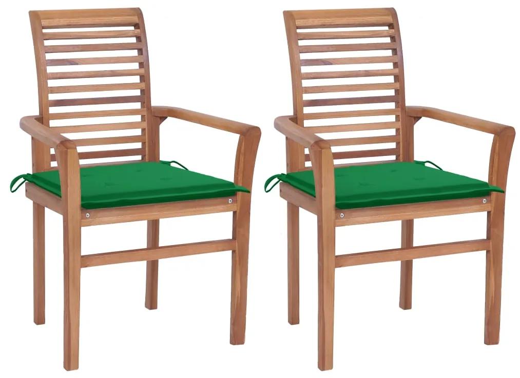 Jedálenské stoličky 2 ks zelené podložky tíkový masív