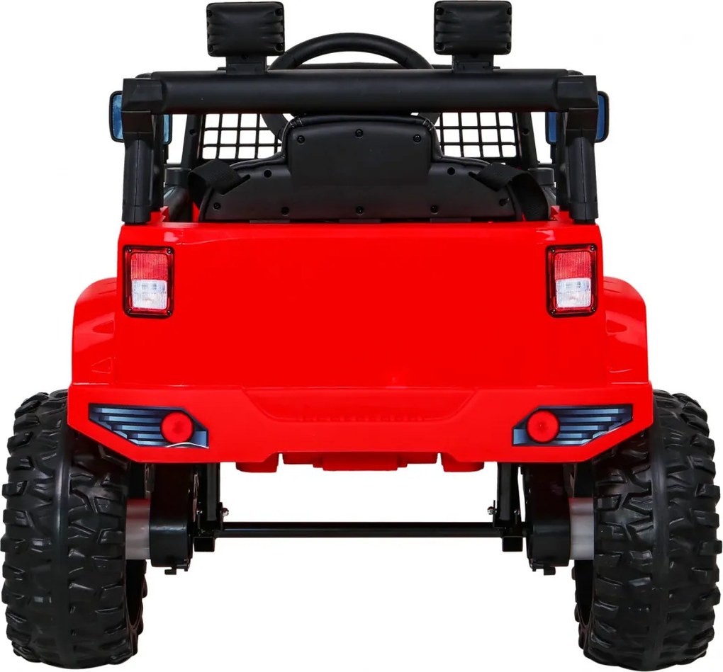 Ramiz Autíčko Jeep Dark Night na batérie pre deti červené + pomalý štart + EVA kolesá + LED audio