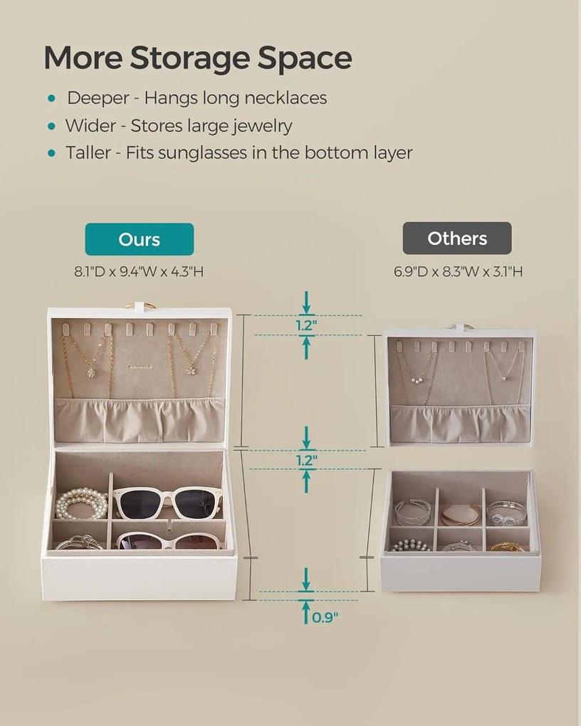 Malá šperkovnica, 2 priehradky, biela, 11x24x20,5cm