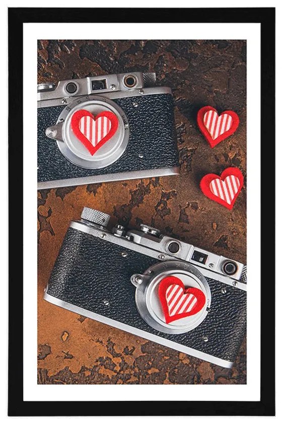 Plagát s paspartou dva retro fotoaparáty - 60x90 white