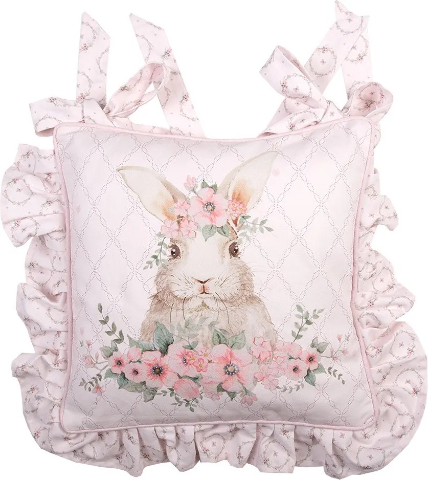 Ružový bavlnený povlak na sedák s králikom Floral Easter Bunny - 40*40 cm