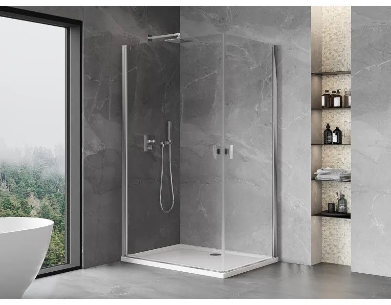 Mexen Mist-B Duo, 2-krídlový výklopný sprchový kút 100 x 75 cm, číre sklo, chrómový profil, 8A2-100-075-01-00