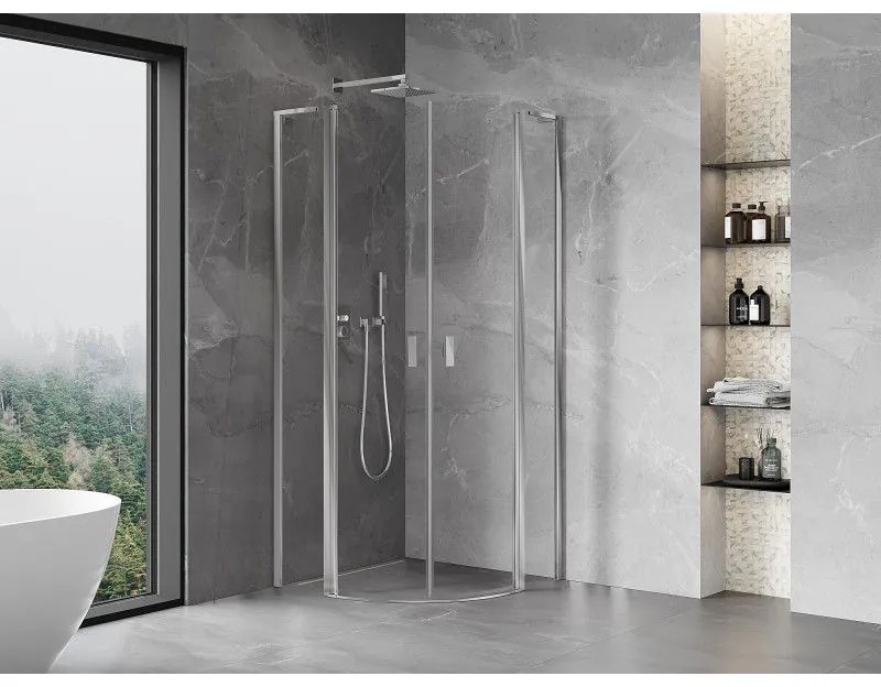 Mexen Mist L, štvrťkruhový sprchový kút s 2-krídlovými dverami, 90 x 90 cm, 8mm číre sklo, chrómový profil, 8A32L-090-090-01-00