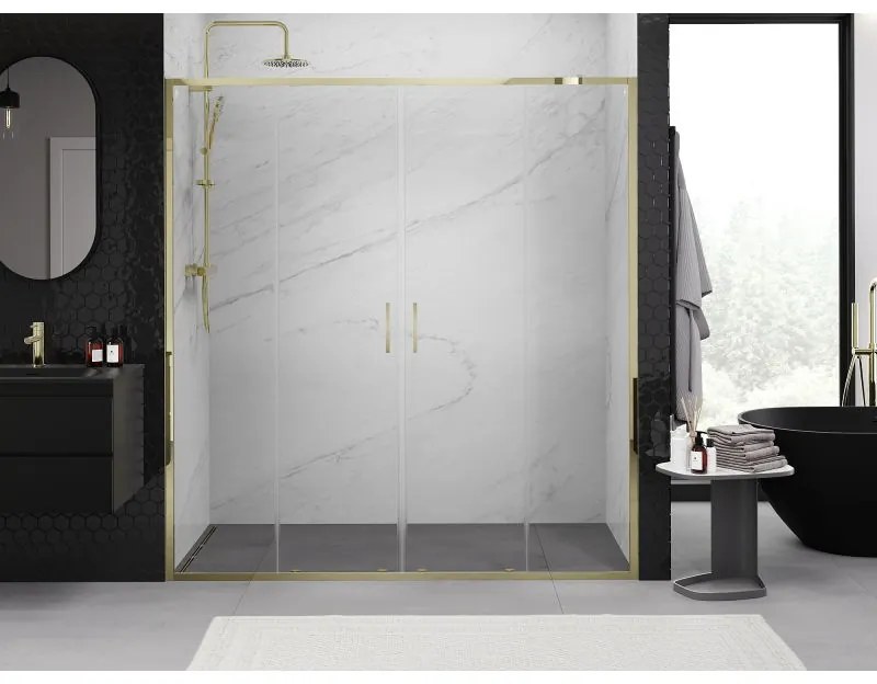 Mexen Exo, posuvné dvojité sprchové dvere 190 cm, číre sklo, zlatá, 8152-190-000-50-00