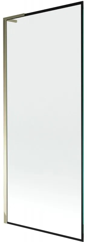 Mexen Next L, 1-krídlová vaňová zástena 80 x 150 cm, 6mm číre sklo-čierny vzor, zlatý lesklý profil, 895-080-000-03-70-50