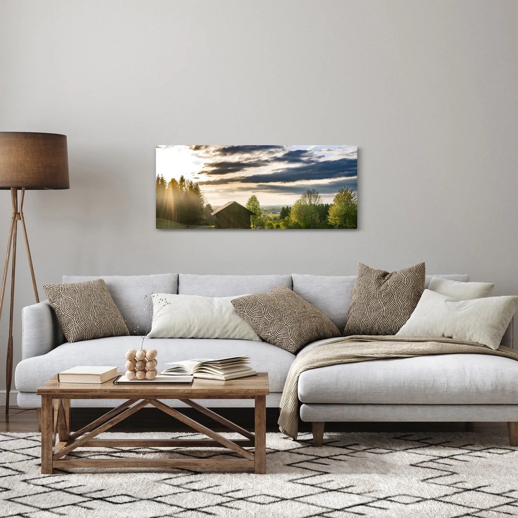 Obraz lesnej chaty (120x50 cm)