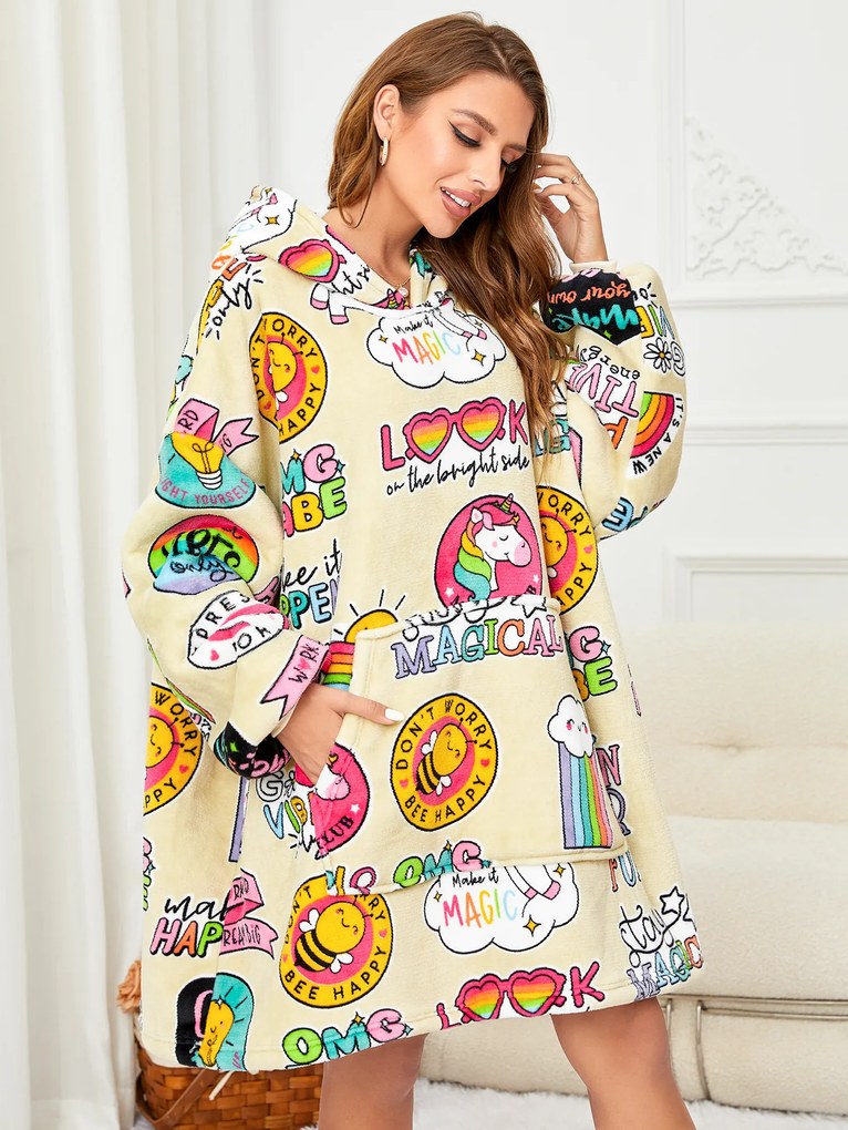 Baránková mikinová deka s rukávmi a kapucňou MAGICAL krémová