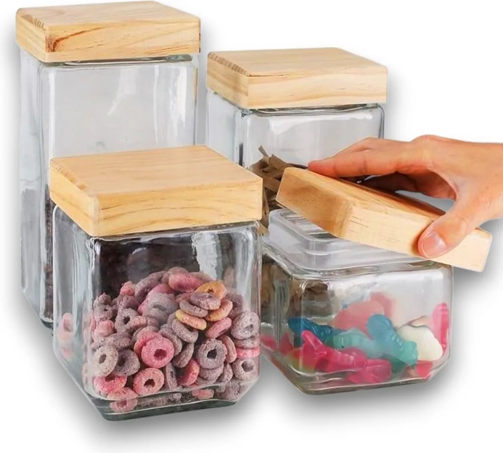 5Five® 2. akosť - Sklenená pevná dóza hranatá s dreveným vekom, 2l KWADR