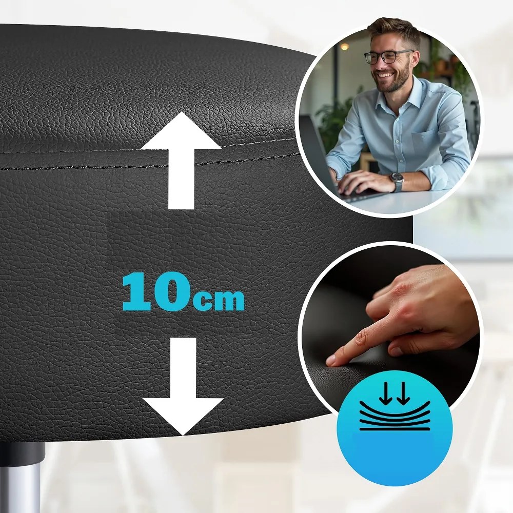 Taburetka na kolieskach s operadlom ROLAND, Ø35cm, čierna Casaria