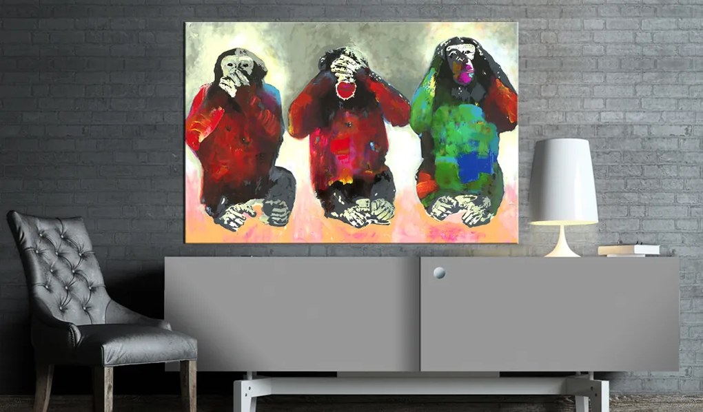 Artgeist Obraz - Three Wise Monkeys Veľkosť: 30x20, Verzia: Na talianskom plátne