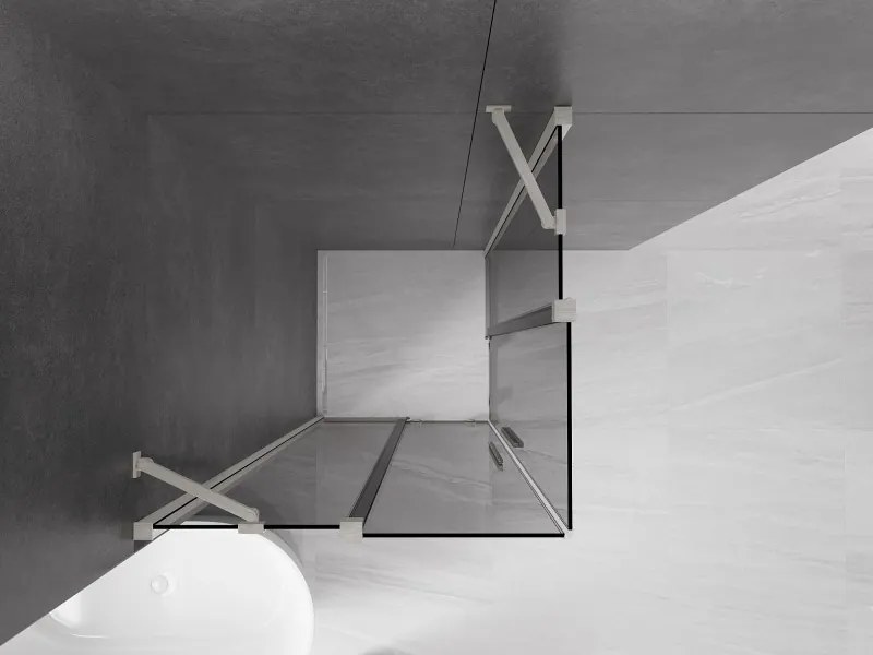 Mexen Velar Duo, sprchový kút s posuvnými dverami 100 x 100 cm, 8mm šedé sklo, brúsená oceľ, 871-100-100-42-97