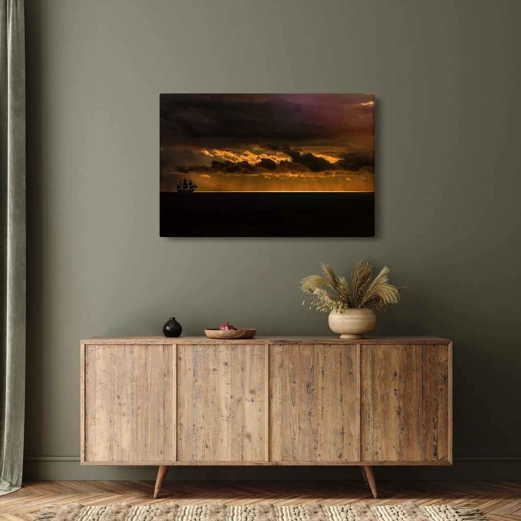 Obraz plachetnice pri západe slnka (90x60 cm)