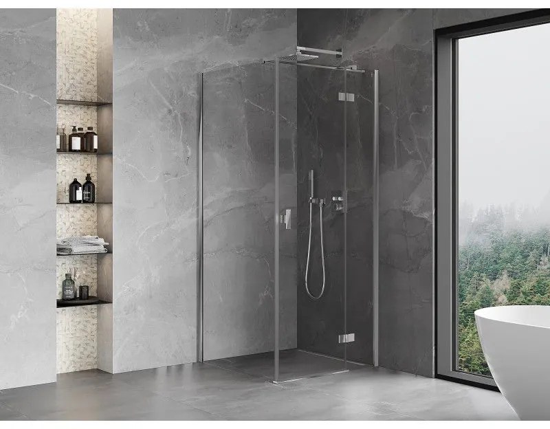 Mexen, Mexen Mist H T sklopný sprchový kút pravý 85 x 85 cm, priehľadný, chróm - 8A5T-085-085-01-00-P