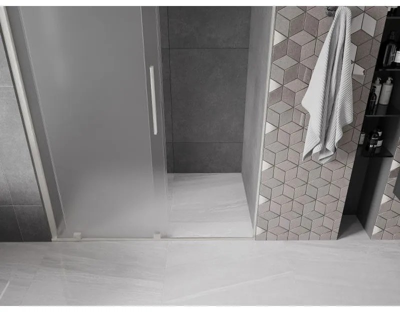 Mexen Velar, posuvné sprchové dvere do otvoru 160 cm, 8mm sklo námraza, brúsená oceľ, 871-160-000-31-97