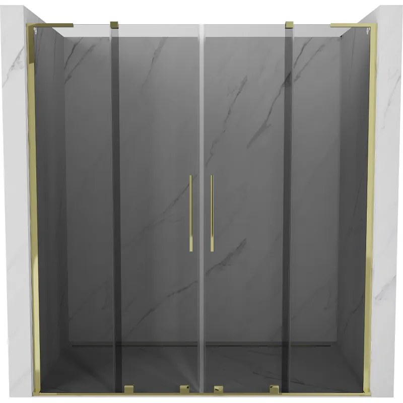 Mexen Velar L Duo, posuvné sprchové dvere do otvoru 180 cm, 8mm šedé sklo, zlatá lesklá, 871-180-003-42-50