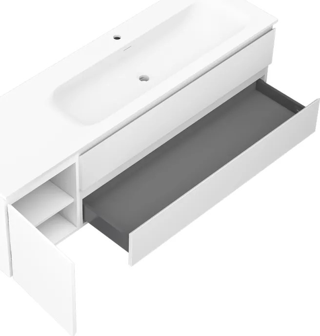 Mexen Orio, kúpeľňová skrinka 160 cm s pravým umývadlom Vela, 2S, 1D, biela matná, 91A13-16047-3-BBFFFF01-W23P01