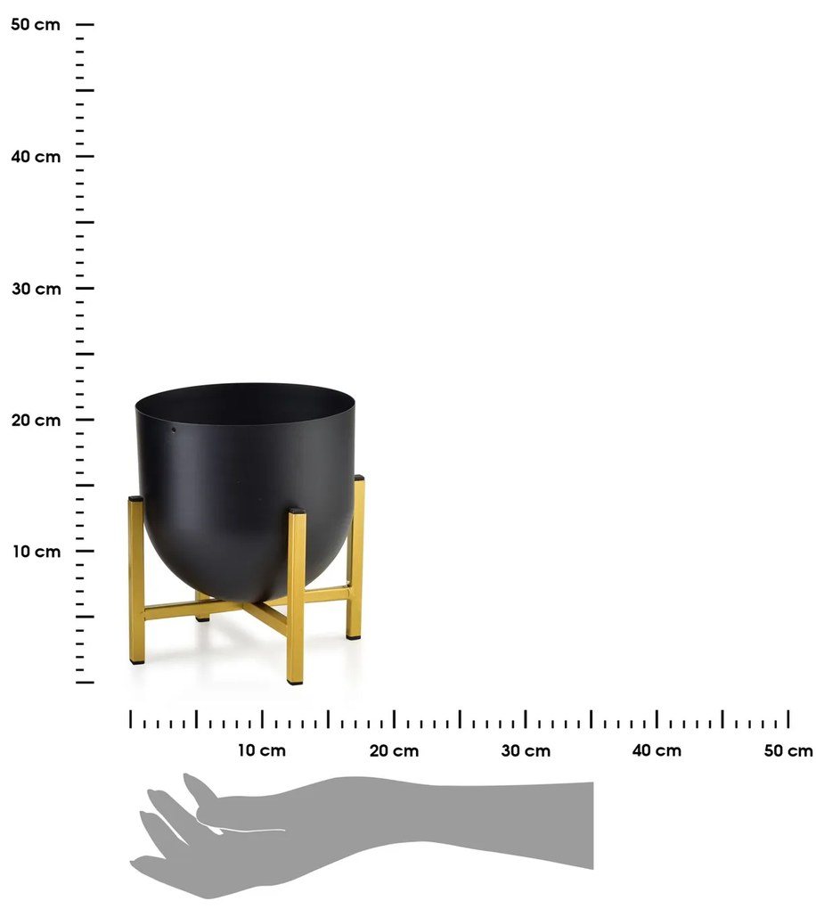 KOVOVÝ KVETINÁČ SO STOJANOM SWEN BOULE 21X17 CM ČIERNA/ZLATÁ