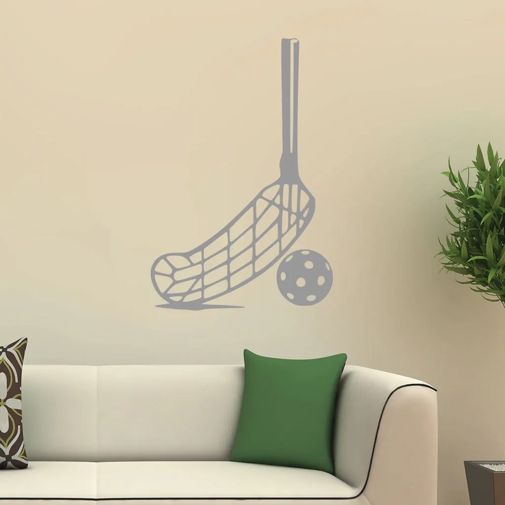 Veselá Stena Samolepka Florbalka a loptička Farba: žltá, Veľkosť: 80 x 53 cm
