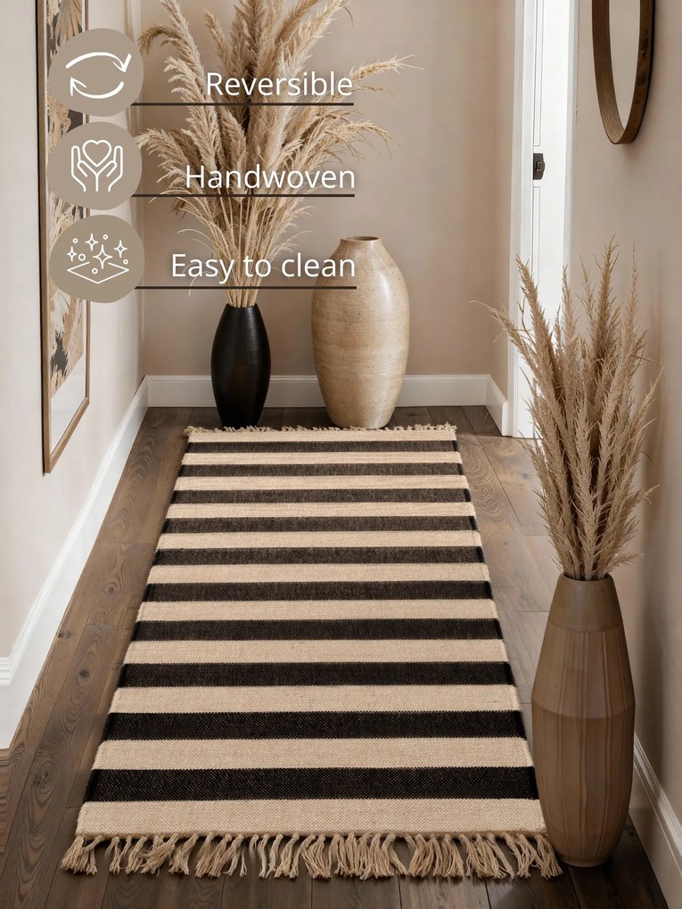 Hanse Home, Behúň Handloom 106334 Playa White Black, 80x300, čiernobiela, chodba / predsieň