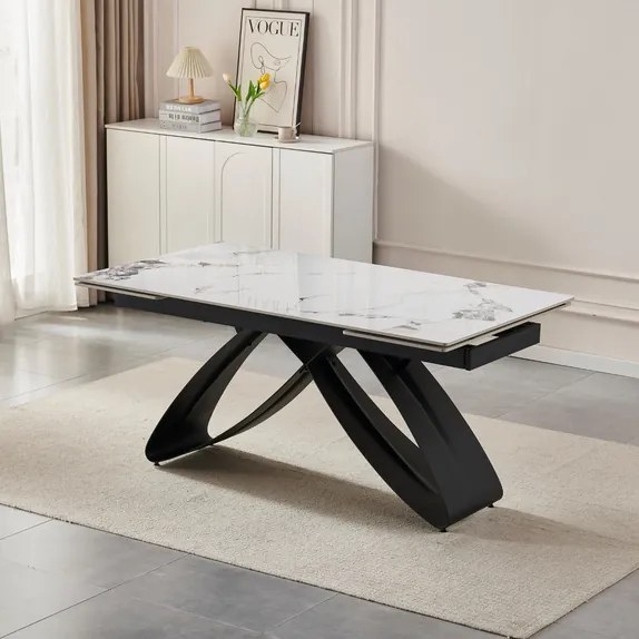 Stôl MATEO 160–240 cm biely mramor/čierna
