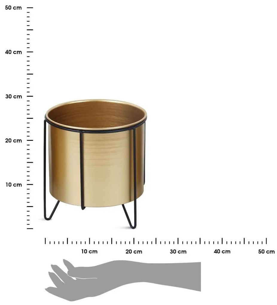 KOVOVÝ KVETINÁČ SO STOJANOM SWEN CYLINDRE 23X21 CM ZLATÁ/ČIERNA