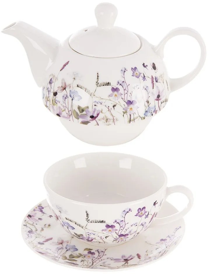 Biela/fialová porcelánová čajová súprava Louka – Orion