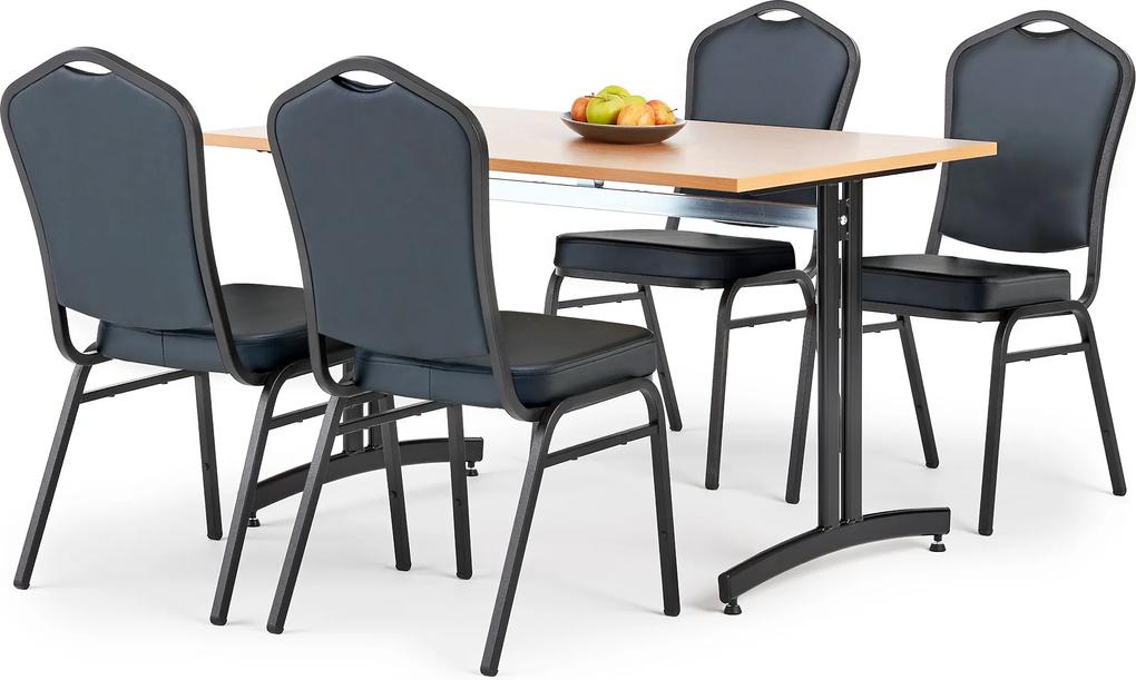 Zostava do jedálne, stôl + 4 stoličky, stôl buk / čierna, stoličky čierna