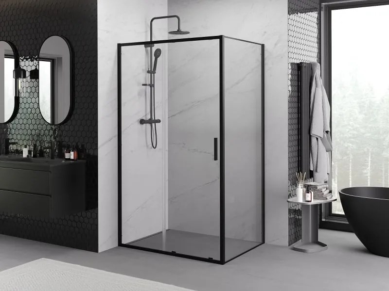 Mexen Exo Sprchová kabína posuvná 100 x 80 cm, transparentná, čierna - 8151-100-080-70-00