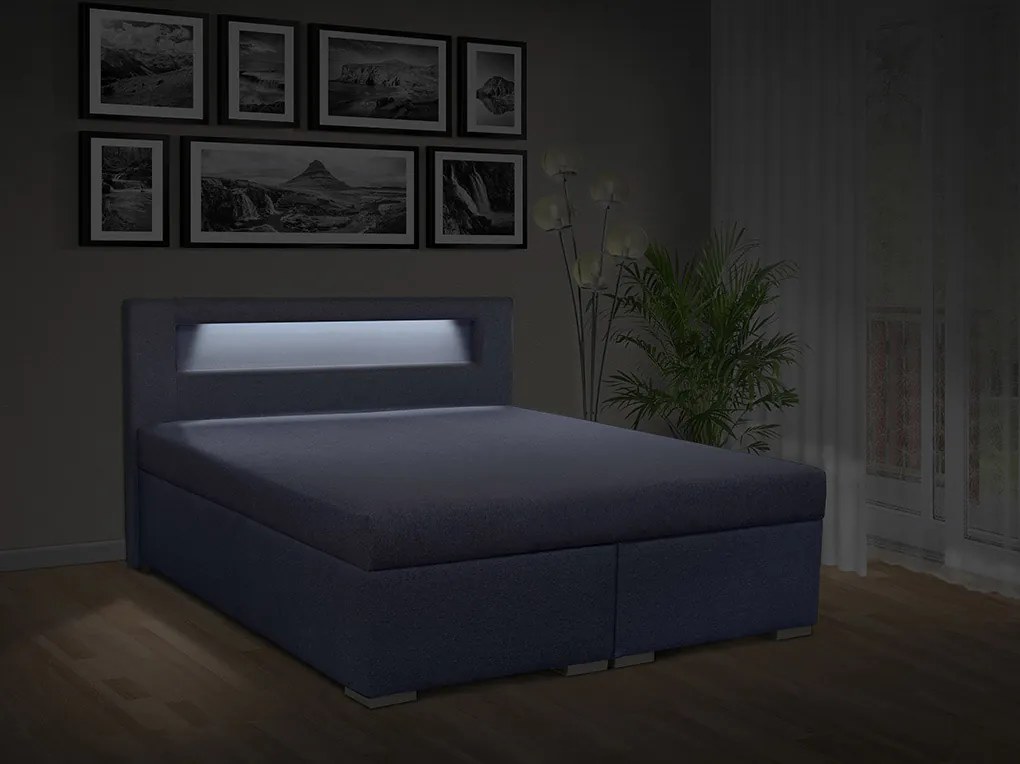Čalúnená posteľ s úložným priestorom Tango 180 Typ farebného prevedenia: Savana červená 60, Typ čela: C - LED osvětlení