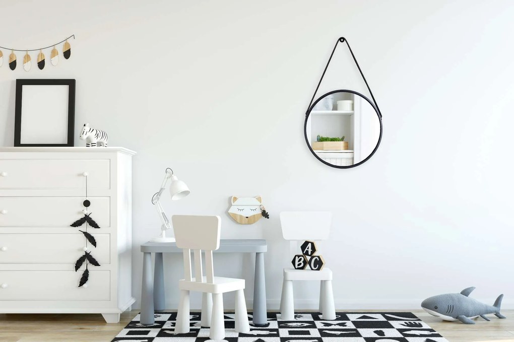 Čierne závesné okrúhle zrkadlo MIRAGE 50 cm