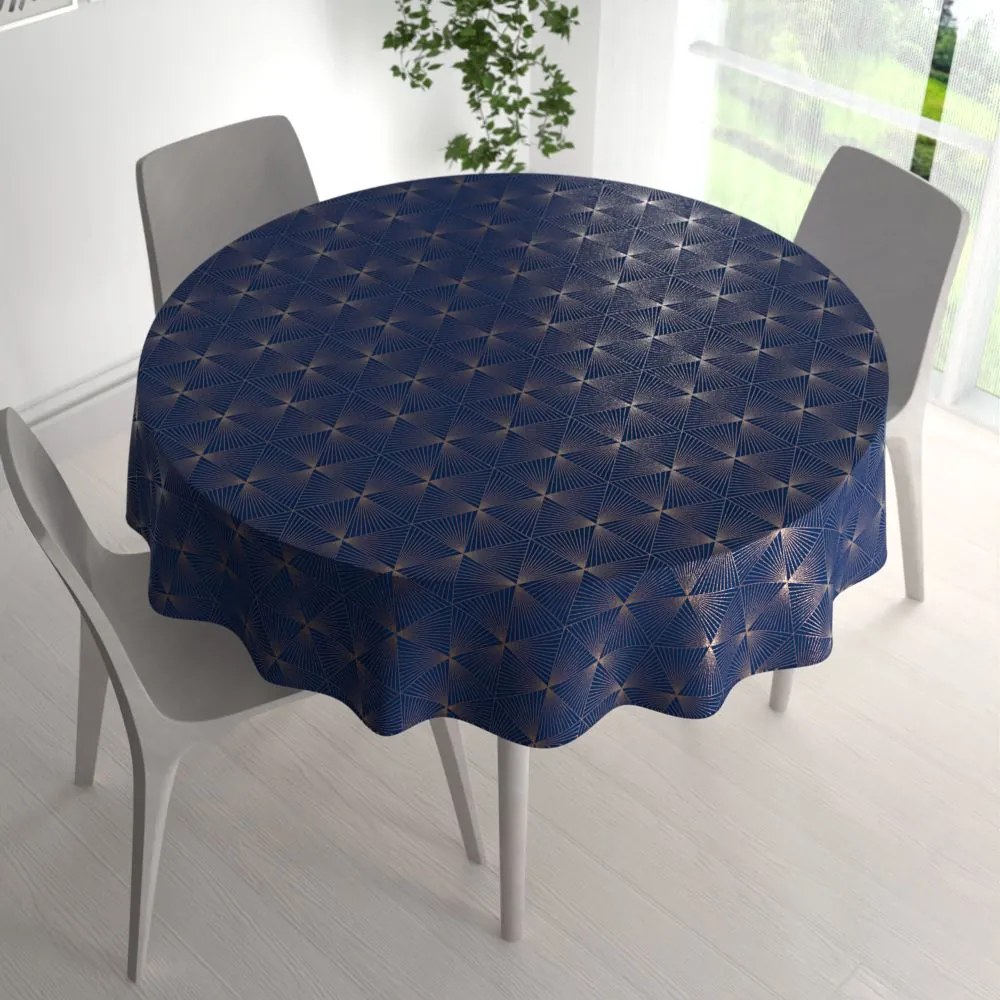 Biante Zamatový okrúhly obrus Isabela IBL-011 Rose Gold trojuholníky na kráľovsky modrom Ø 70 cm