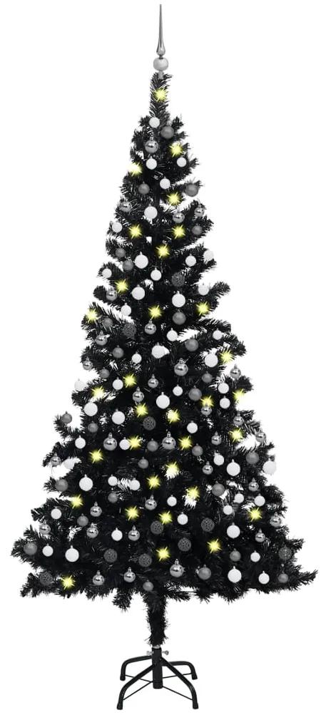 vidaXL Umelý vianočný stromček s LED a súpravou gulí 210 cm čierny PVC