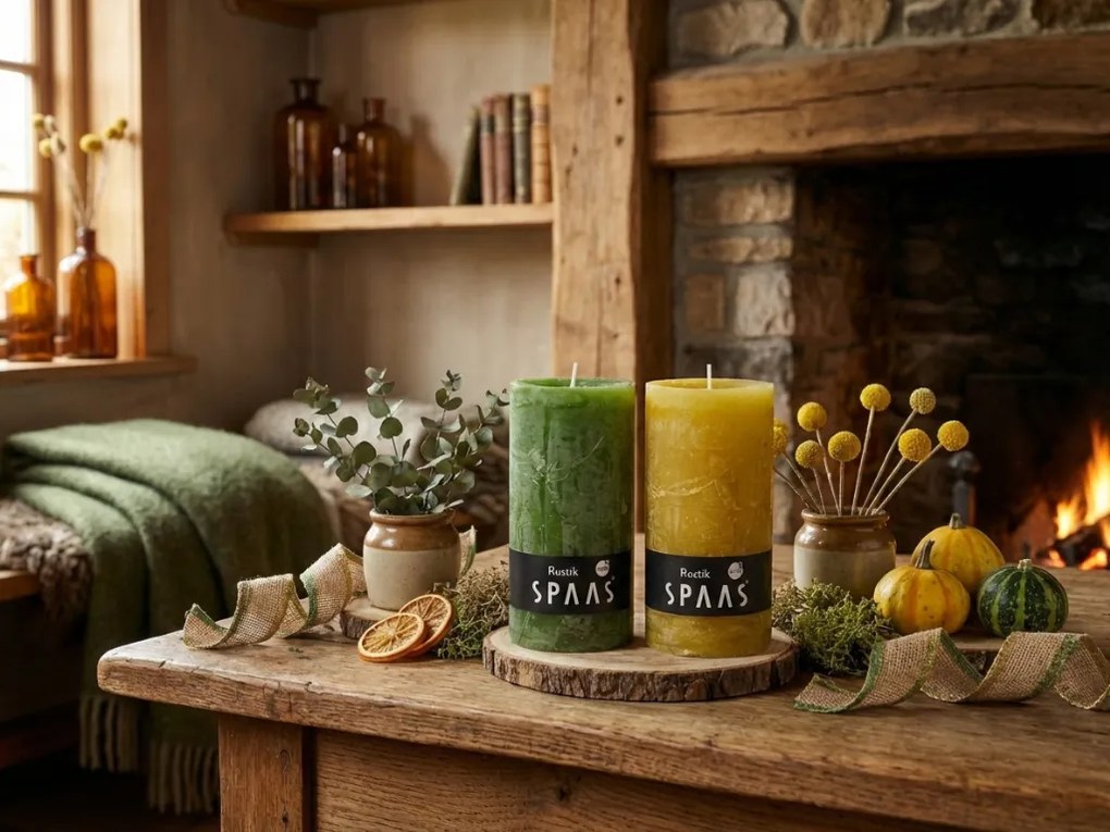 Stĺpová sviečka SPAAS RUSTIK 13 cm zelená