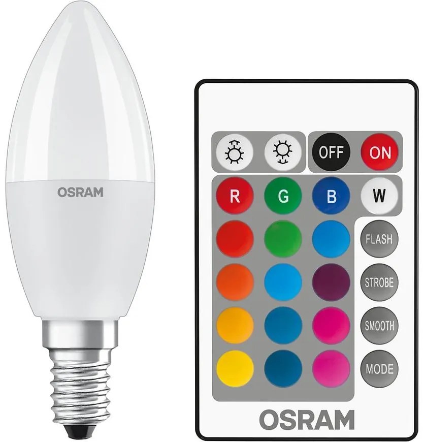Žiarovka LED OSRAM E14 RGB B35 4,9W s diaľkovým ovládaním
