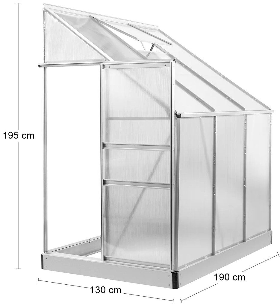 Záhradný skleník k stene Glasshouse 190x130x205 cm - priehľadná