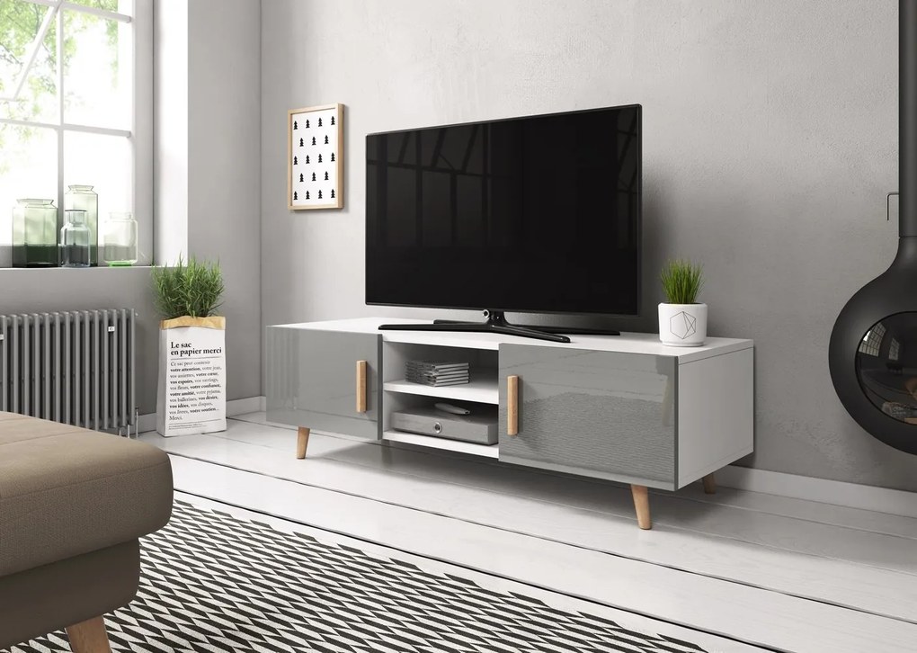 TV stolík SWEDEN 2 Farba: Biela / sivý lesk