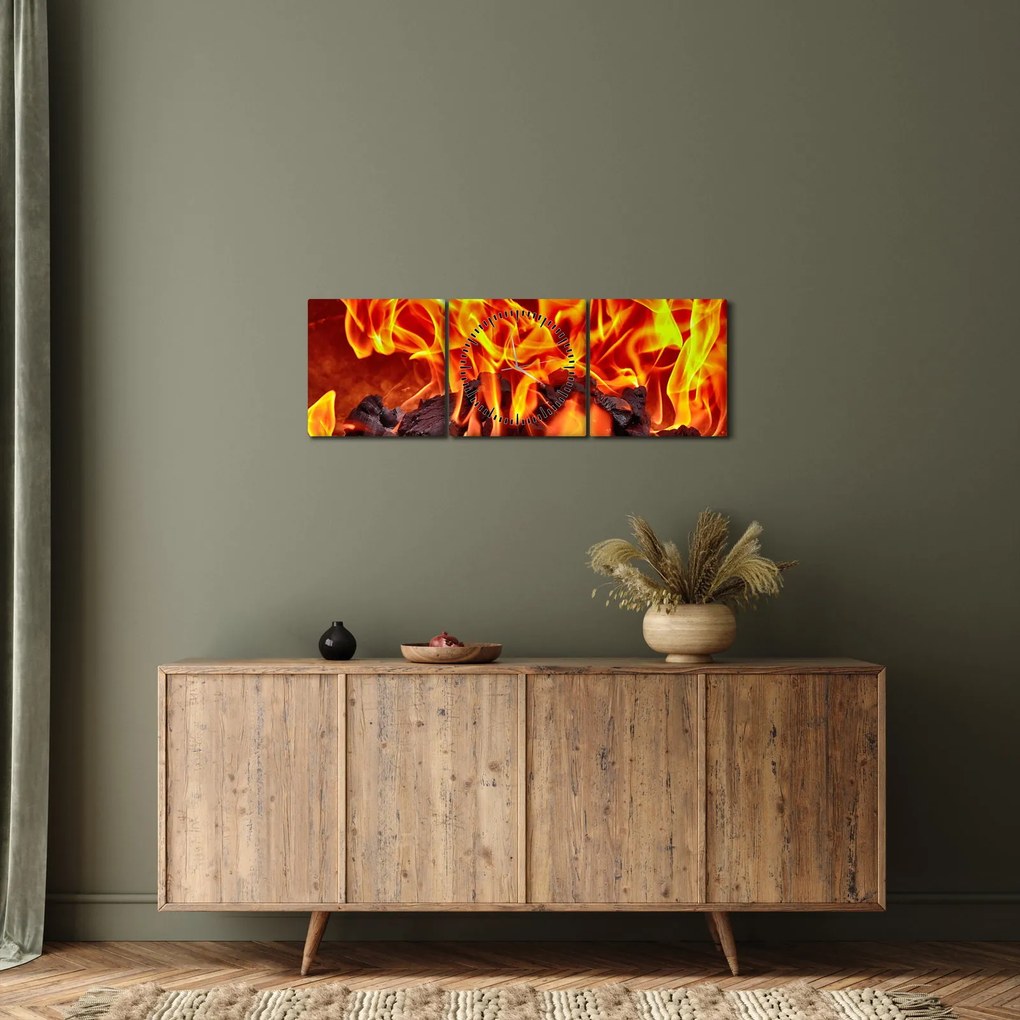 Obraz horiacich uhlíkov (s hodinami) (90x30 cm)